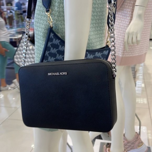 Michael Kors Jet Set Item Large East West Zip Crossbody Leather Black - Picture 12 of 16